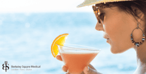 rhinoplasty patient drinking cocktail