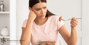 rhinoplasty patient eating salad
