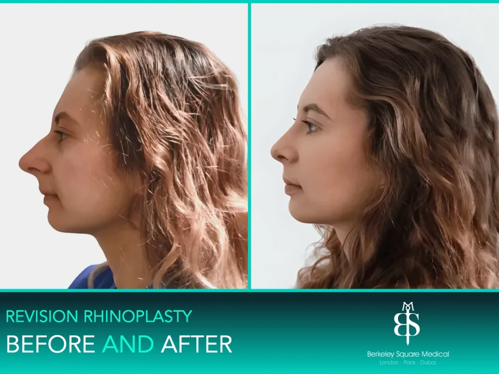 Revision rhinoplasty before and after, side profile: large dorsal hump removed and tip lifted, Mr Taimur Shoaib, London
